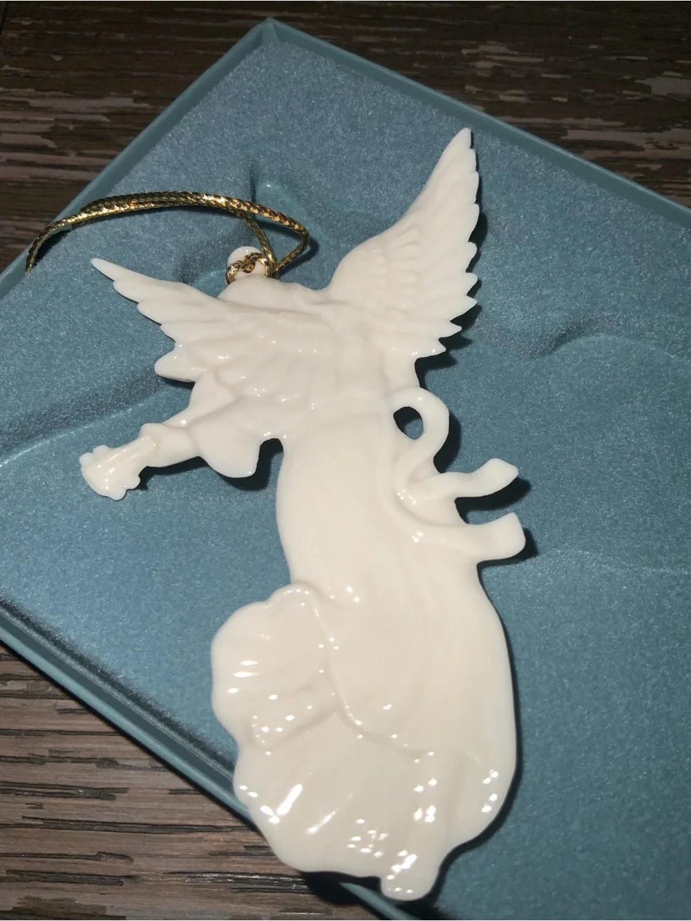 Lenox Vintage 90’s White Porcelain Angel Playing Violin Ornament with Gold Cord